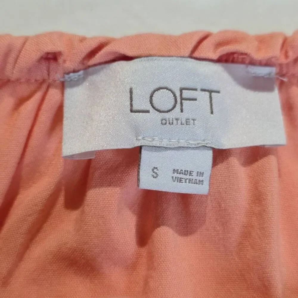LOFT Outlet Peach Peplum Blouse Tie Neck Puff Sleeve S